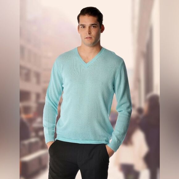 Cashmere Boutique Pure Cashmere V-Neck Spring Sweater in Blue Topaz M NWT - Picture 3 of 11